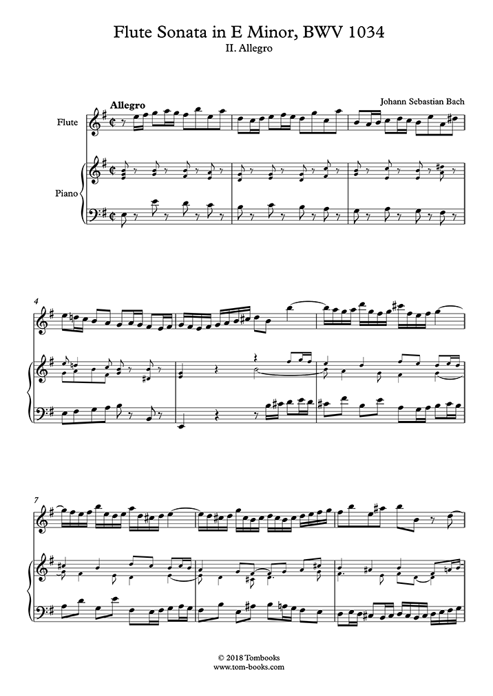 Free Sheet Music Bwv 1034 Bach Johann Sebastian Flute Sonata In E Minor 